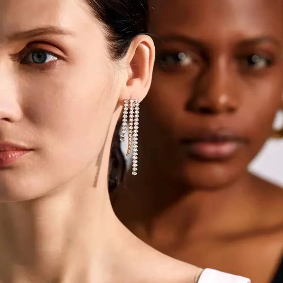 Waterful Cubic Zirconia 18K Gold Stainless Steel Waterproof Earrings - Picture 5 of 9